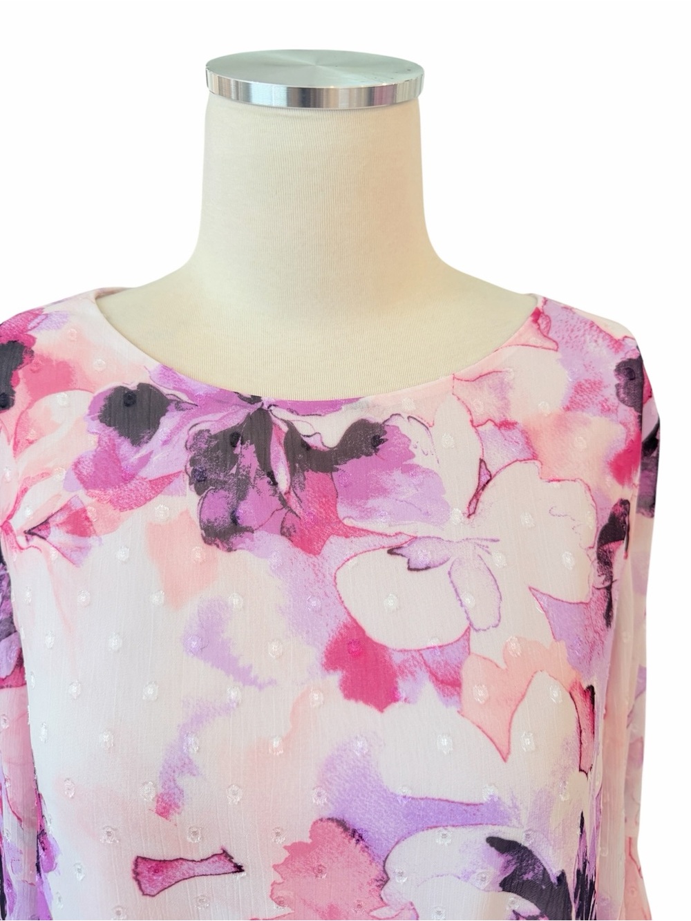 KASPER Floral Flutter Sleeve Blouse Sz M - Picture 4 of 7